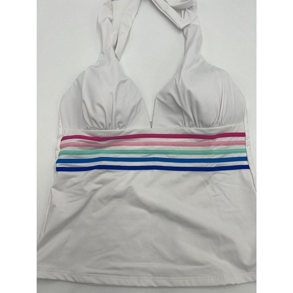 La Blanca Womens White Striped Halter Tankini Swim Top Multi Color Band 4 NEW - Picture 3 of 6